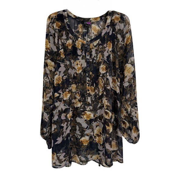 Lysse Black Floral Top Plus Size 2X Womens Semi sheer Blouse Long Sleeves - Picture 1 of 13
